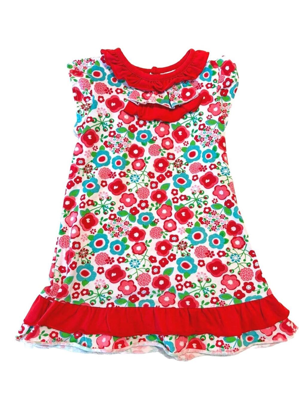 Absorba Girls Dress 3T Floral Ruffle Collar Red Blue Sleeveless
